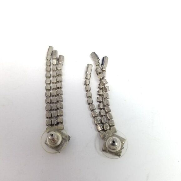 Vintage Rhinestone Dangle Stud Earrings, Black and Silver Tone Stones, Fun Retro - Picture 5 of 6